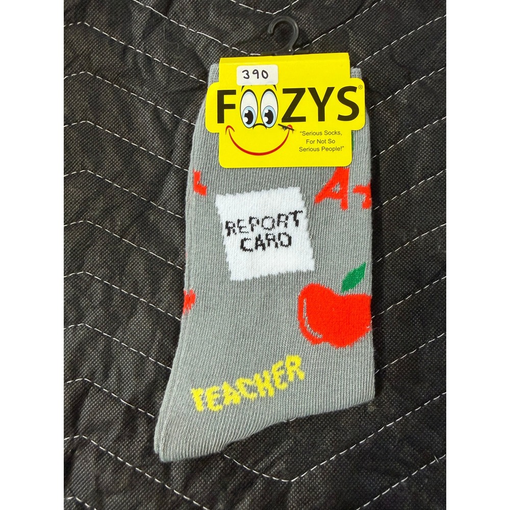 Foozys Crew Socks Womens 9-11 Gray NWT Teacher School Apple Report Card FC-126
